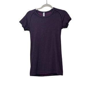 Lululemon Short Sleeve Athletic Top Women 8 Purple Stripe Training Running